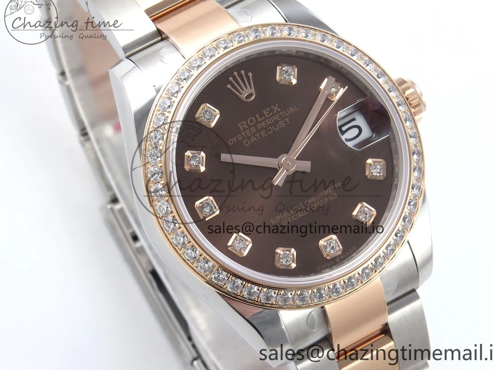 AAA Replica Watches 31 Oyster Dial 904L ETA Diamonds Bezel on RG WrinkleFree Best Diamonds Bracelet DateJust 278381RBR 373 Brown Steel ARF 1:1 SS Edition 1225